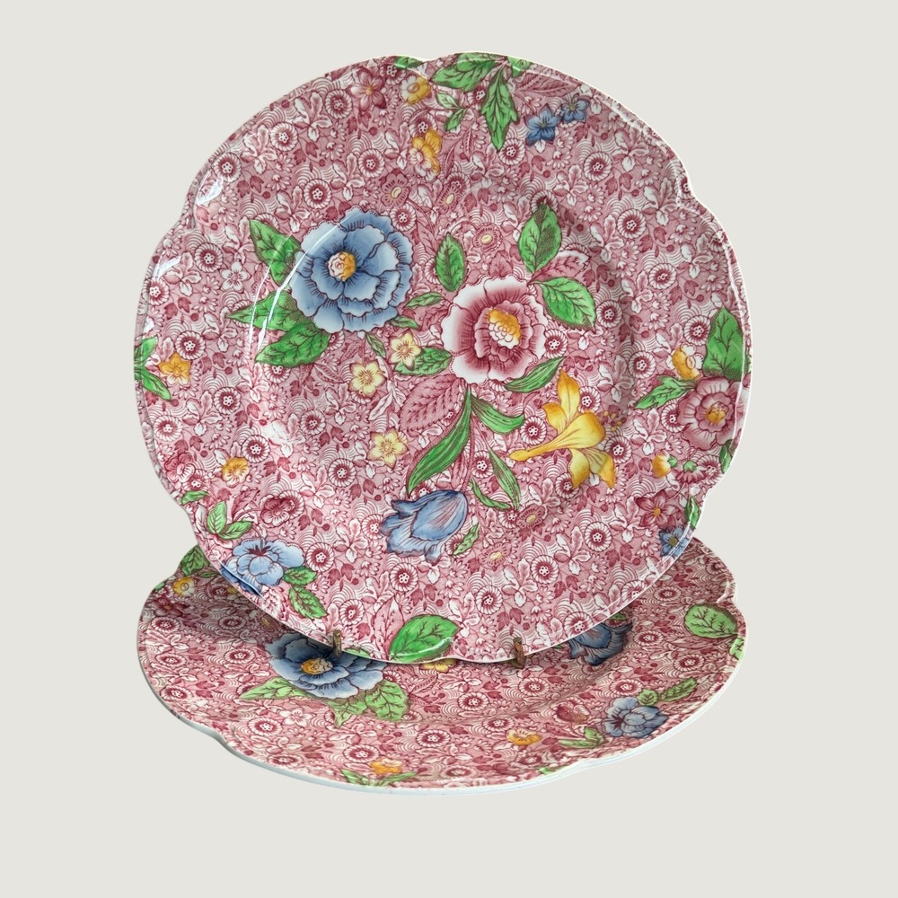 PJohnson Bros English Countryside Pink Floral Chintz Scallop Dinner Plates